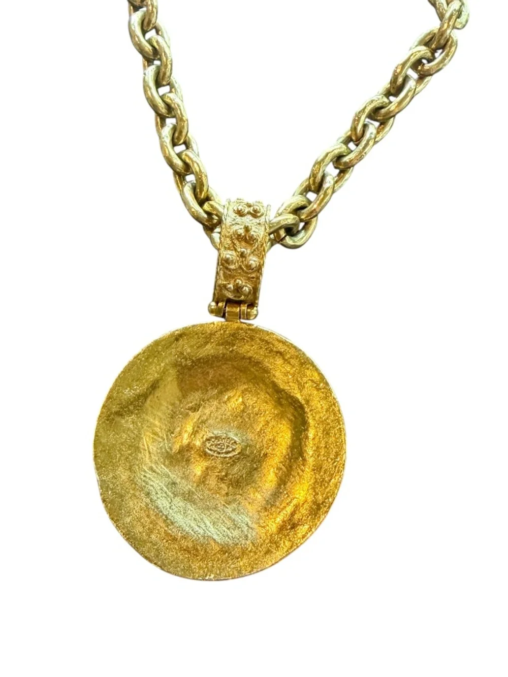 Chanel Vintage 1994 CC Textured Medallion Necklace